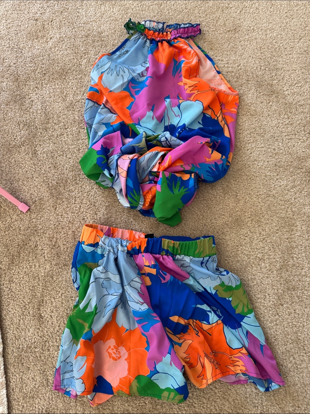 SHEIN Multicolor Floral Halter Romper with Shorts